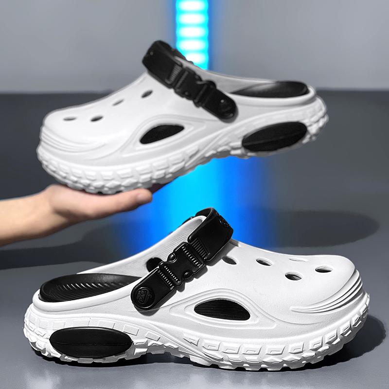 Mens Slide Shoes Pu Hole Mens Mules Anti-Skid Slide Shoes Thick Soft Platform Slide Stylish Plush Comfort Mens Sandal Shoes Summertime Shoes
