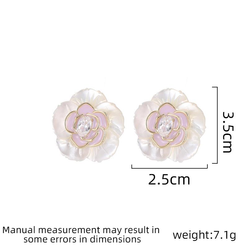 Ladies' Light Luxury Design Elegant Niche Enamel Camellia Earrings Fashionable And Versatile Niche Design Flower Earrings