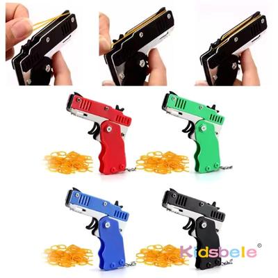 Rubber Band Gun Keychain Foldable Toy for Kids & Adults, Creative Gift Idea with 60 Bands for Family Fun Folding Mini Shooter