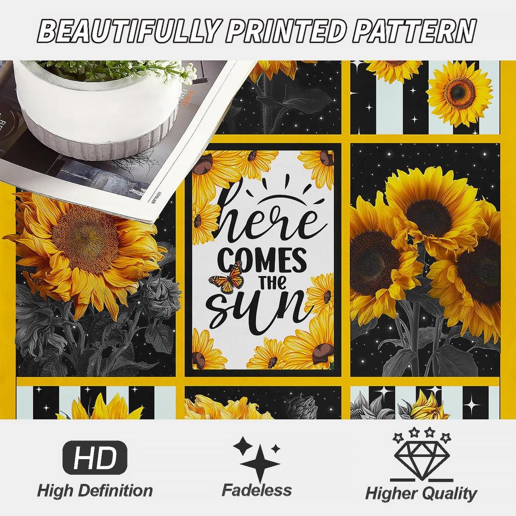 Here Comes The Sun Sunflower Butterfly Pattern Throw Blanket Bright Floral Design for Living Room Decor Gift for Her SunnyHome