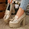 Fashion Fashion Tassel Metal Decor Super High Heels Shoes for Women 2025 New Slip On Chunky Platform Pumps Woman Gold Silver Party Shoes