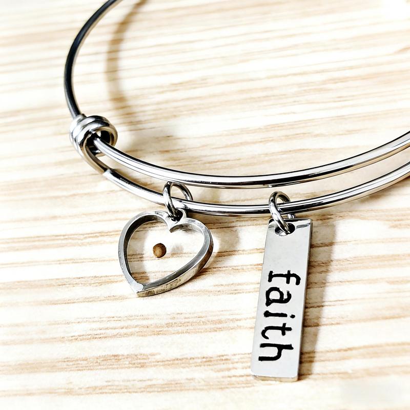 Minimalist Statement Stainless Steel Faith Seed Adjustable Letter Stainless Steel Mustard Seed Bracelet Tarnish Resistant Women