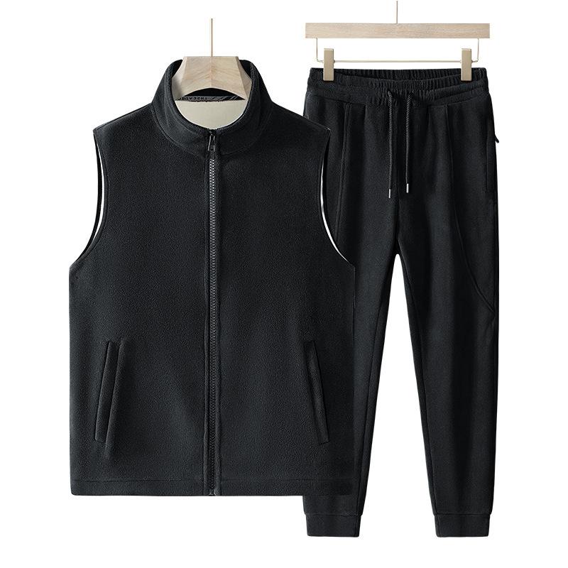 

Большой Повседневный Свободный Костюм для Мужчин, Среднего и Пожилого Возраста, Осенне-Зимний Флисовый Теплый Костюм Набор из Двух Предметов M чёрный