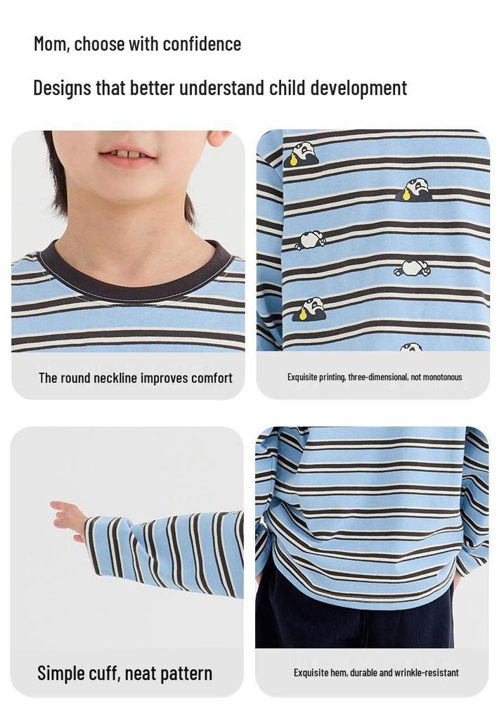 Boys' Autumn 2026 Striped Cartoon Print Long Sleeve Top