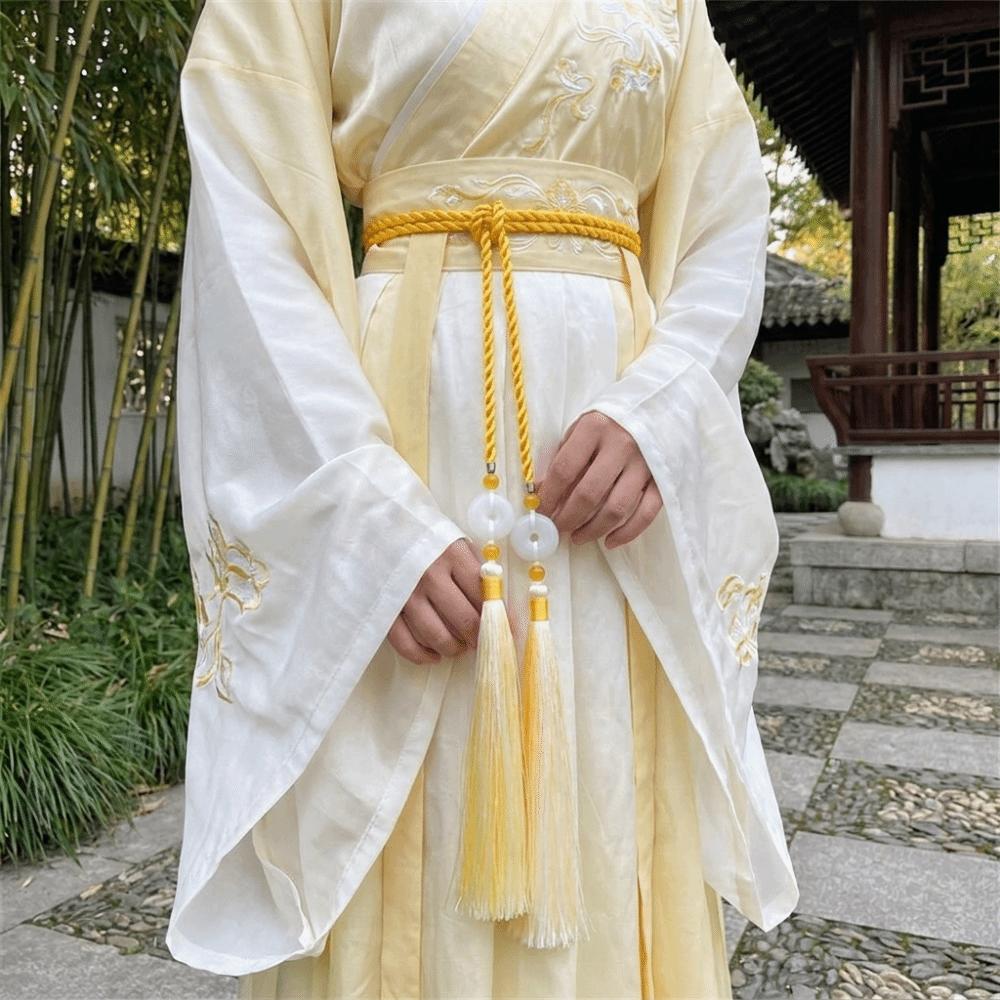 Vintage Handwoven Hanfu Waist Tie Belt Chinese Style Traditional Tassel Waist Cord Ping An Pendant Waist Rope for Men Women