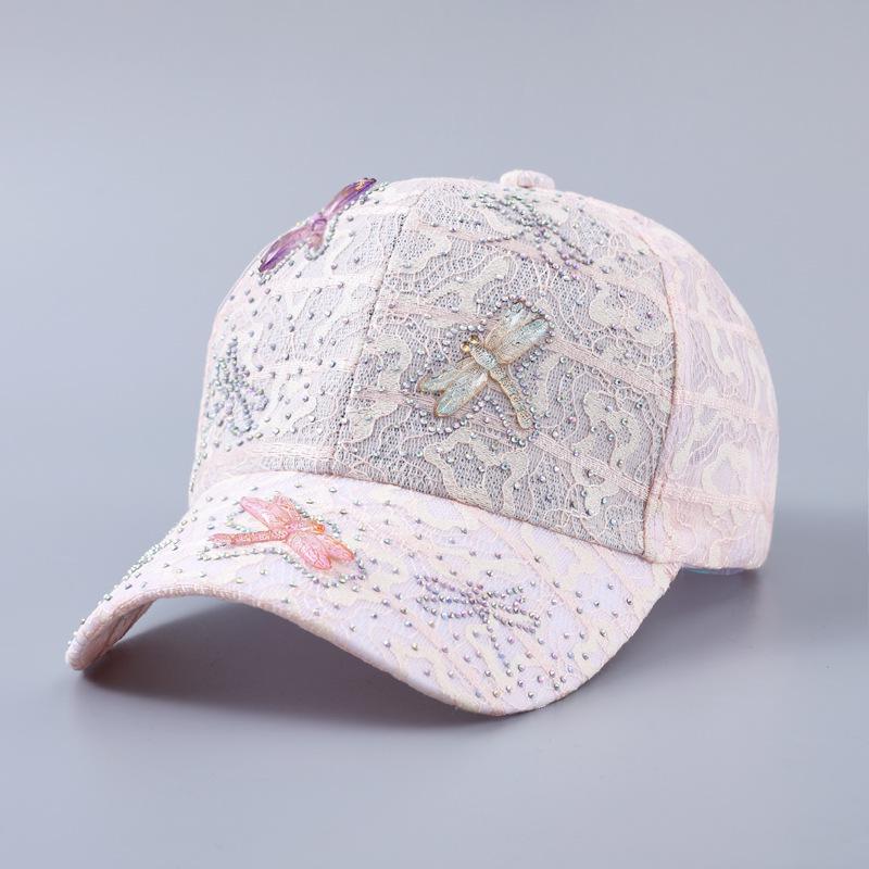 Lace Butterfly Dragonfly Rhinestone Baseball Cap - Spring/Summer Breathable Sun Protection, Curved Brim
