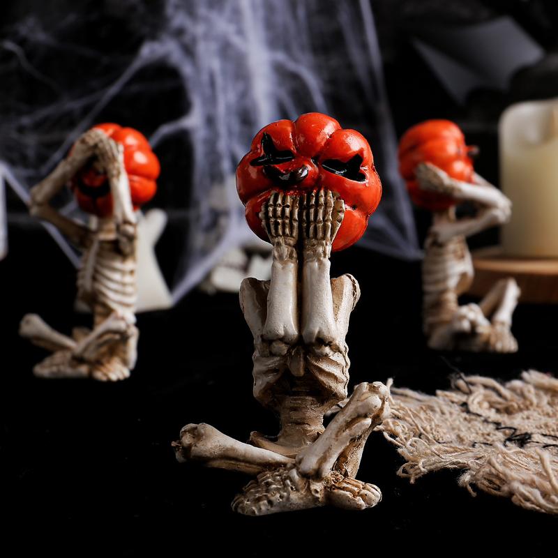 3-Piece Set Of Meditation Yoga Pumpkin Head Skull Figurines Durable Realistic Pumpkin Head Skull Doll Weird Yoga Pose