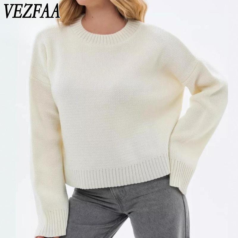 VEZFAA Maglioni a girocollo a maniche lunghe con stampa tinta unita, casual, autunno inverno, da donna