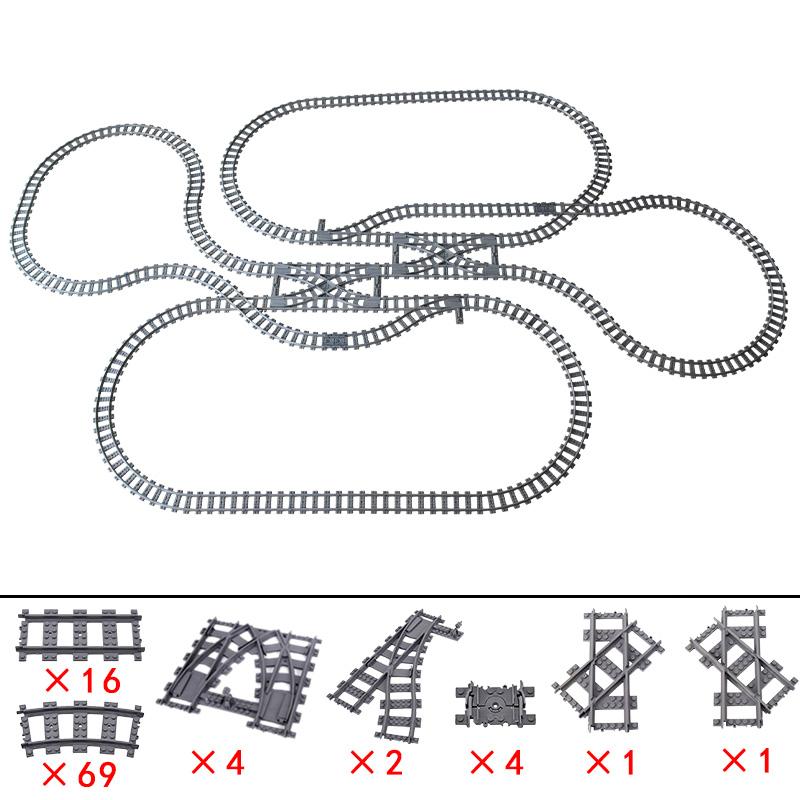 City Trains Flexible Tracks Forked Straight Curved Rails Crossing Switch Building Block Bricks High-Tech Creative Toys for Kids