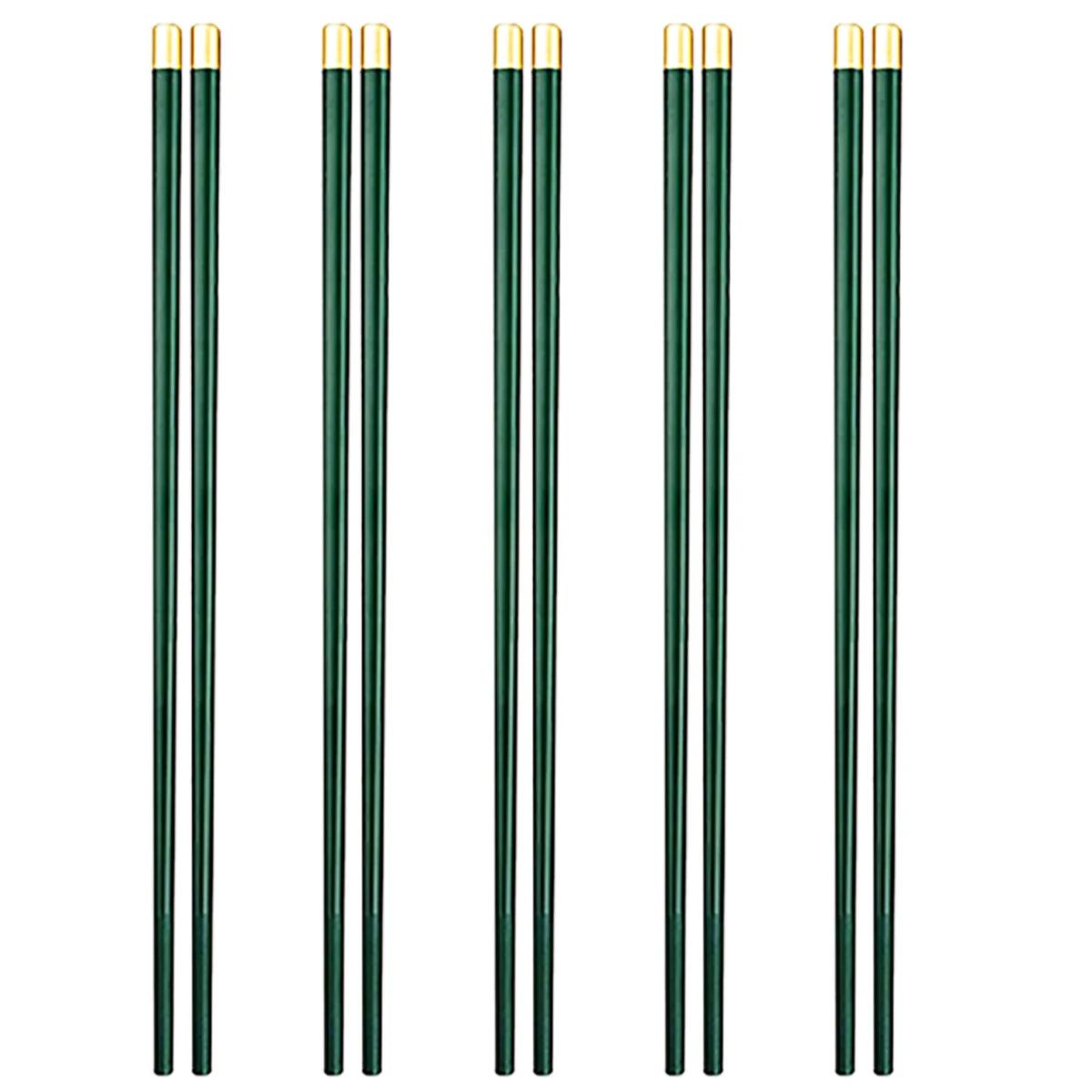 5 Pairs Green Gold Chopsticks Set Healthy Korean Food Sushi Chopsticks Reusable Non-slip Chopsticks For Party Hotel Restaurant
