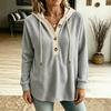 2026 Long Sleeve Hooded Sweatshirt Waffle Knit Button V-Neck Pullover Casual Wear