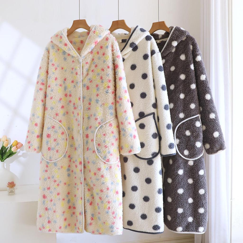Hooded Flannel Nightgown: Thick, Warm & Casual Pajamas for Spring, Autumn & Winter