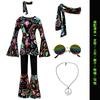 New Multi-color Printed Top, Pants Splicing Set, Including Headscarf, Disco Dance Suit Women