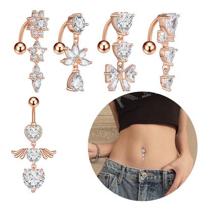 1pc New Zircon Fashion Surgical Stainless Steel Navel Piercing Flower Pendant Belly Button Rings Belly Piercing Body Jewelry