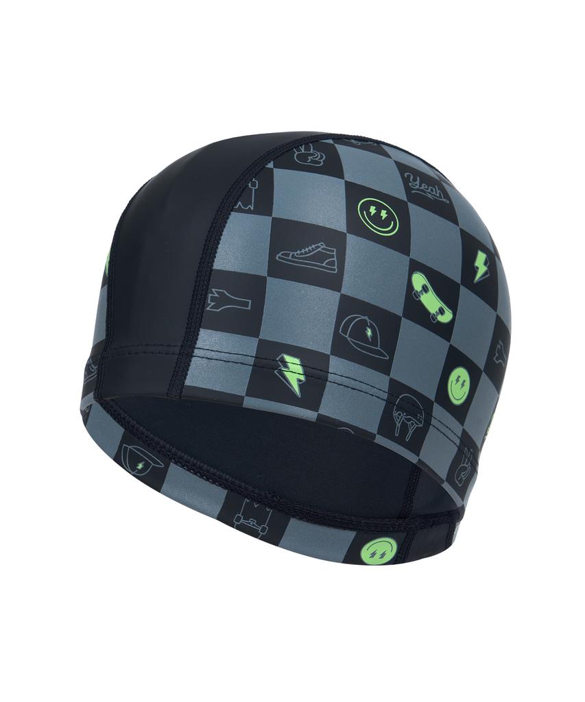 Lenomasuyeongbog Supplies Kids' Checkerboard Icon Pu Swim Cap Black Ro-Rc2F755-Bk