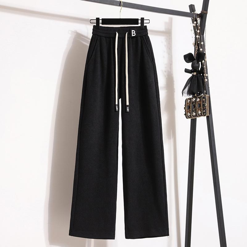 

Новая женская одежда с высокой талией, обтягивающие свободные прямые брюки с вышивкой, повседневные брюки для мытья полов 2XL чёрный