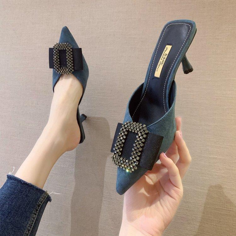 Fashion Mules For Women 2025 Shoes Ladies' Slippers Loafers Glitter Slides Cover Toe Pantofle Summer Heels Jelly Soft New Crystal High