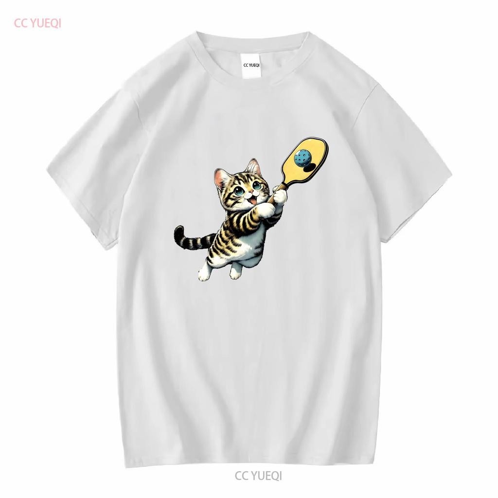 Funny Kitten Playing Pickleball Cute Cat Player T Shirt Sweat Vintage Washed Casual Top For Everyday Wear Streetwear Vintage