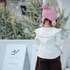 2022 Autumn/Winter Heart Embroidery Velvet Children's T-shirt with Sweet Big Lapel