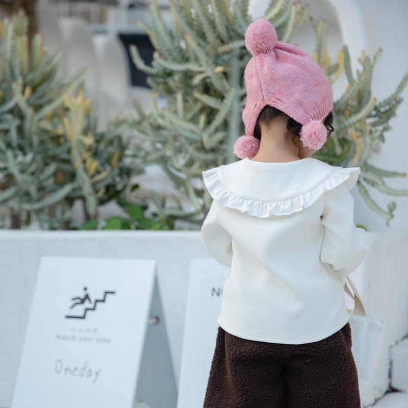 2022 Autumn/Winter Heart Embroidery Velvet Children's T-shirt with Sweet Big Lapel