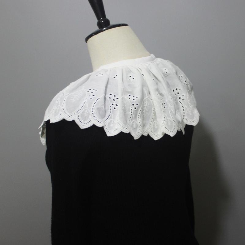 Fashion White Detachable False Collar Ruffle Shawl Wrap Women Elegant Hollow Out Embroidery Leaves Decorative Capelet