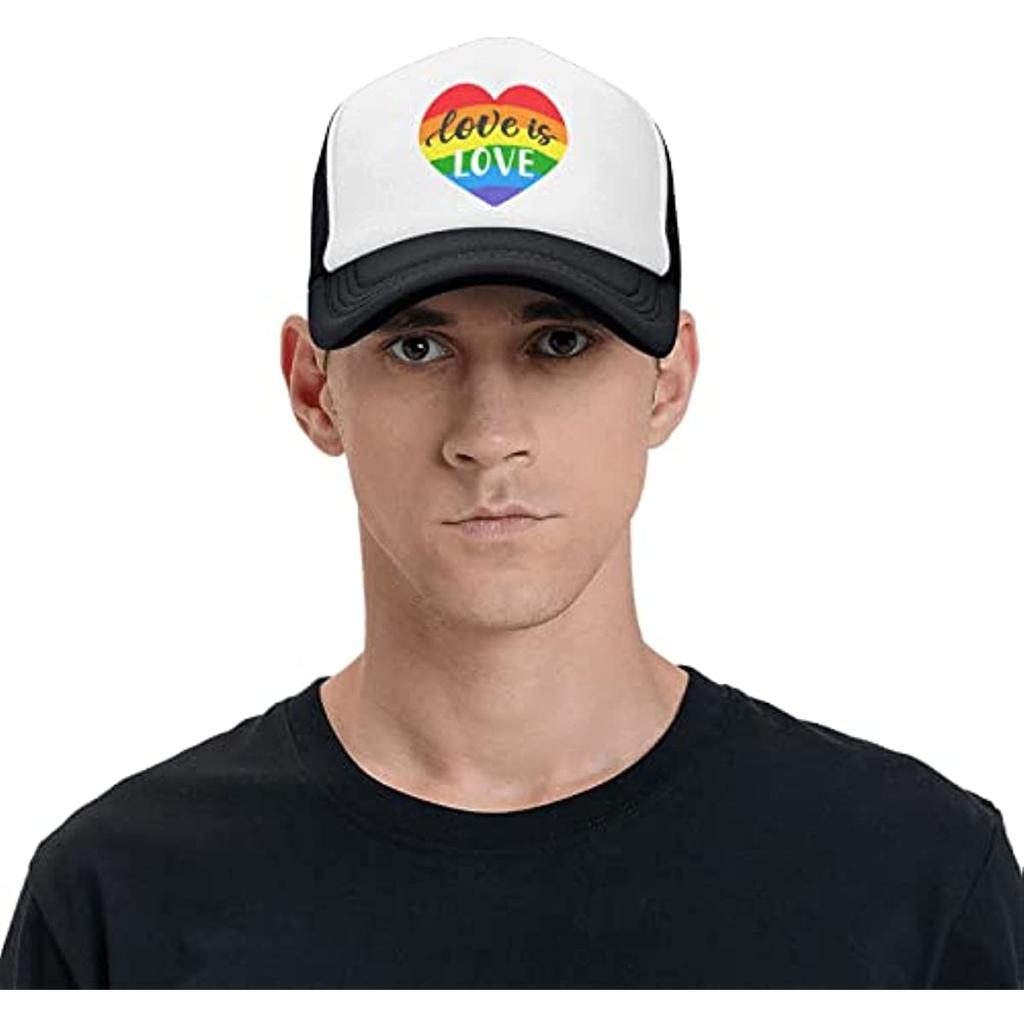Love Is Love Rainbow Lbgt Trucker Hat Mesh Back Adjustable Funny Gift Baseball Snapback Cap for Unisex Women One Size