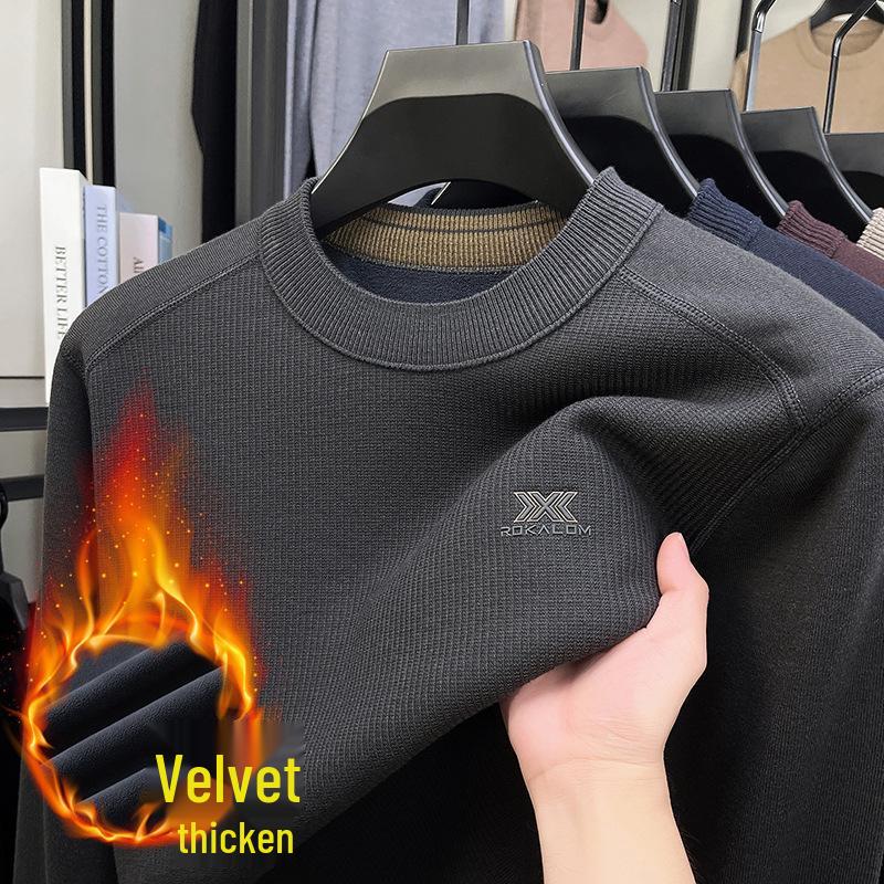 Men's High-Quality Casual Crew Neck Merino Wool Fleece Sweater - Warm, Thickened, Knitted Base Shirt