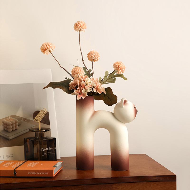 European Style Cat Ceramic Flower Vase Living Room Table Art Flower Arrangement Container Creative Desktop Hydroponic Container