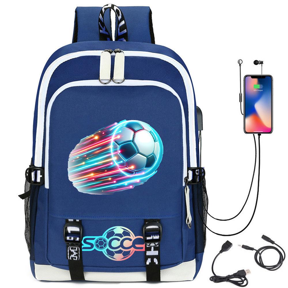 Football Star Printed Schoolbag Backpack Usb Charging Student Backpack Computer Bag