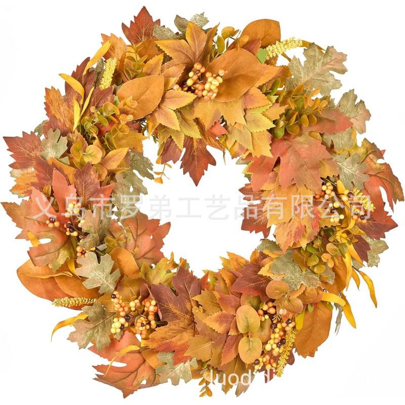 Harvest Wreath With Pumpkins Berries Vine Circle Halloween Thanksgiving Door Decor