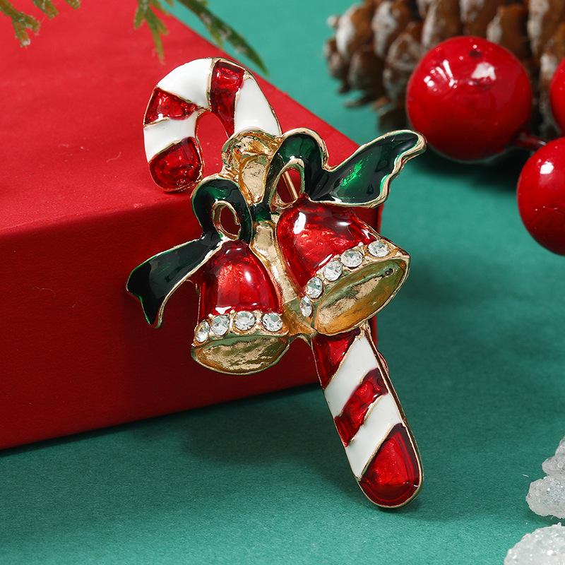 Korean Cute Christmas Bell Scepter Retro Brooch with Fresh Drip Oil