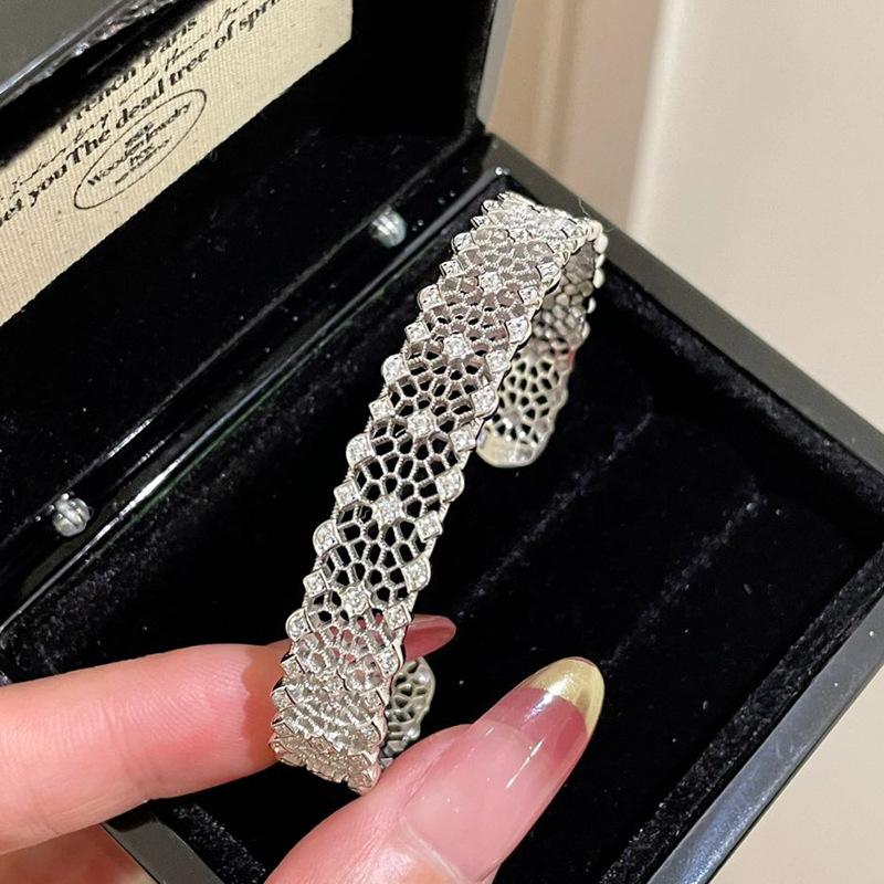 silver 925 exquisite starry brushed bangles elegant lace mesh hollow out full diamond bracelet for women wedding jewelry gift