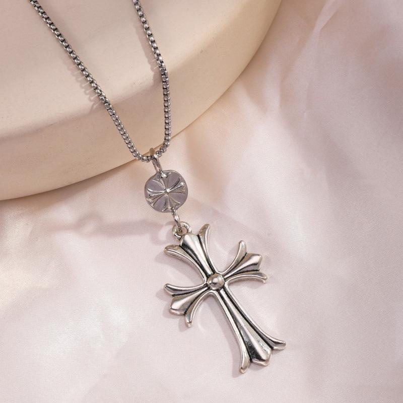 Diamond Cross Pendant Snake Chain Necklace - Trendy Hip Hop Couple Style
