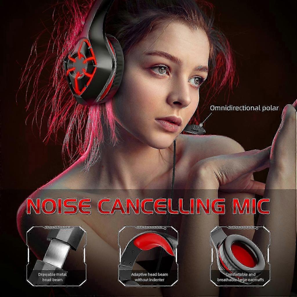 2025 Gaming Headset, Professional Over Ear Headphones With Mic, Noise Cancelling , Rgb Light, Bass Surround, For Ps5, Pc, Xbox One Controller,red