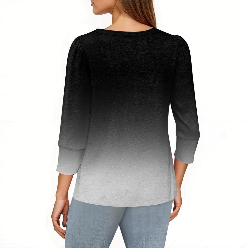 Damenmode Lässig 3/4 Ärmel Print Hemd Damen V-Ausschnitt Oberteile