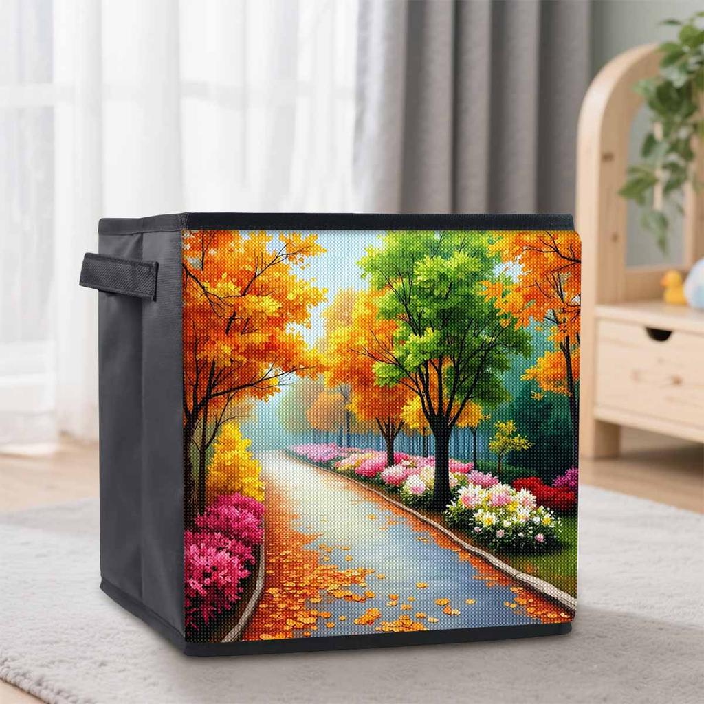 Autumn Wind and Fallen Leaves 5D Diamond Painting Storage Basket Full Round Drill Mosaic Diamond Embroidery Cross Stitch Kits Home Decor Home Decor