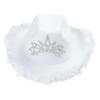 Wedding Party Cowboy Hat Adult Woman LED Feather Tinsel Brim Hat Fedoras Felt Cowboy Hat with Rhinestone Crown Decor