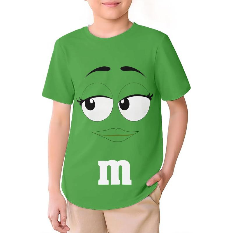 

M&M Chocolate Bean Innovative Children T Shirts High Quality Boys Childrens Clothing fun 3D Cartoon Print Summer Crewneck Tees 3D Printed Anime Tops 150