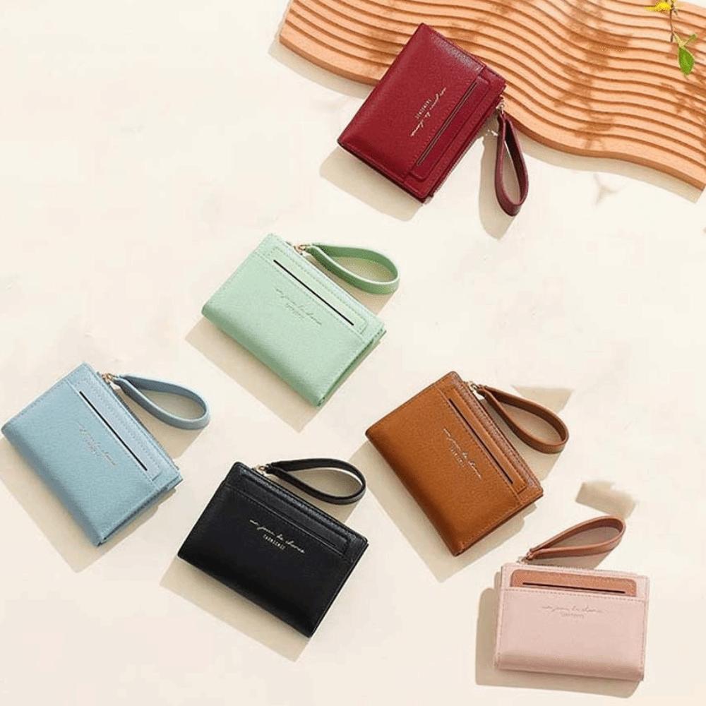 Portable Solid Color Card Bag Multiple Card Lady Short PU Purse Women Folding Wallet  Work
