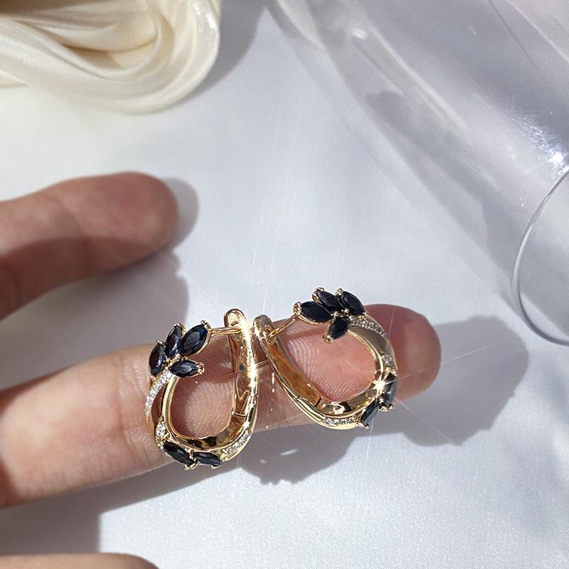 Luxuriöse schwarze Ohrringe mit weißen natürlichen Zirkonen für Damen, feine roségoldene Brautohrringe, Vintage-Hochzeitsschmuckgeschenk