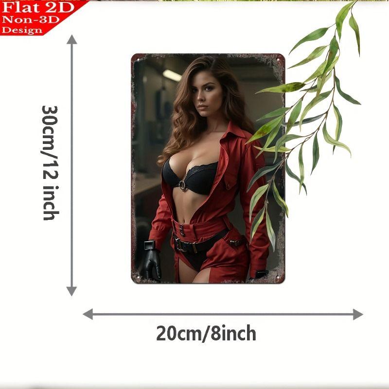 Vintage Kvinlig Silhuett Metall Logotyp för Bar & Garage