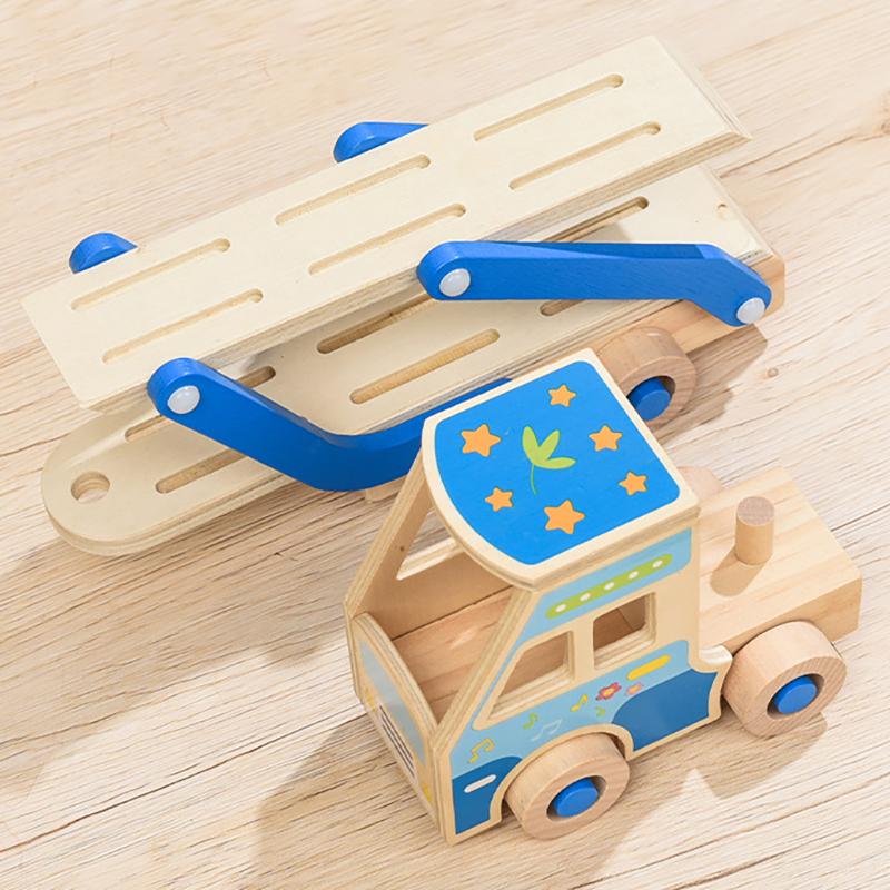 Wooden Double-Decker Truck Toddlers Cars Toys Train Montessori Kindergarten Animal Food Matching Early Educational Game 2-6years