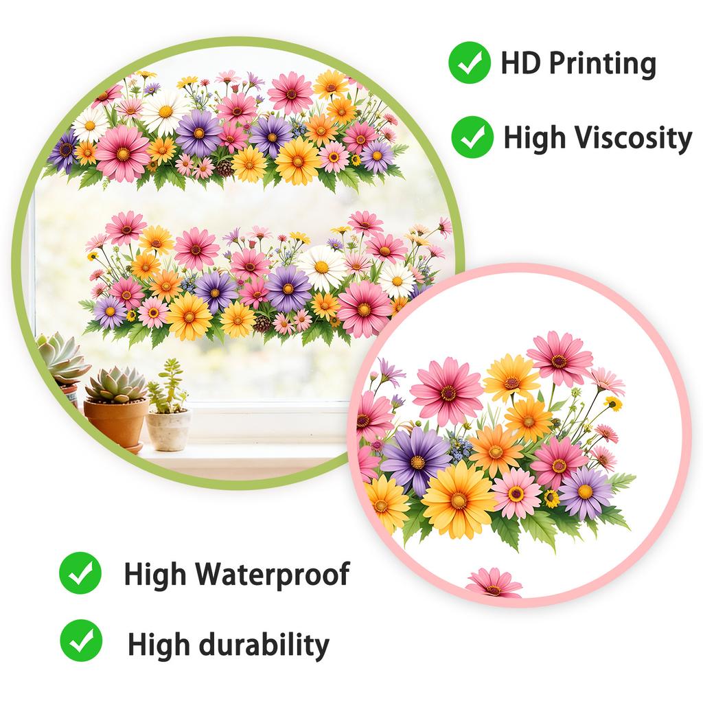 Bunte Gänseblümchen Statisch Haftende Fensteraufkleber PVC Glänzend Abnehmbar für Schaufenster Heimdekoration Kunst