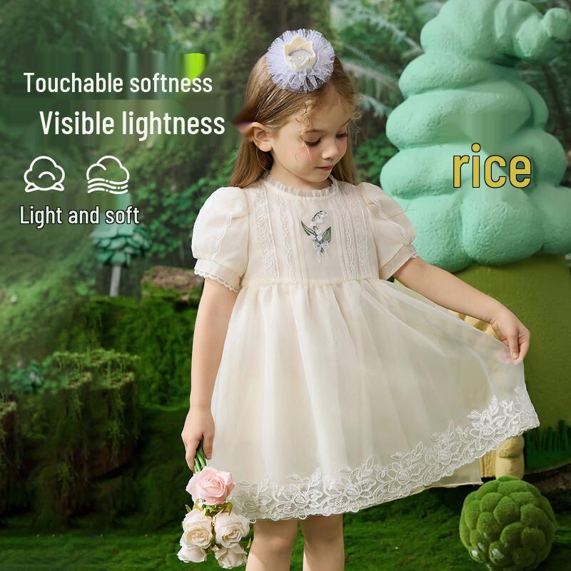 ASK JUNIOR Girls Summer Bubble Sleeve Organza Lace Princess Dress 100