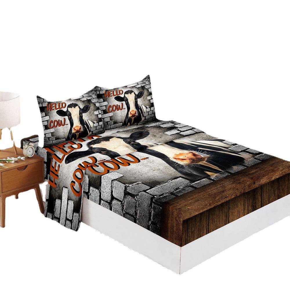 Four-Piece Mattress Set 3D Digital Printing Mattress Protective Cover Animal Cow Mattress