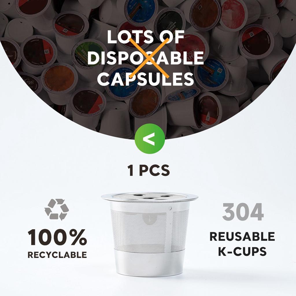 5 Hole Reusable Coffee Pod Filter Stainless Steel Refillable Coffee Powder Filter with Brush Spoon Reusable Coffee Pod Filter