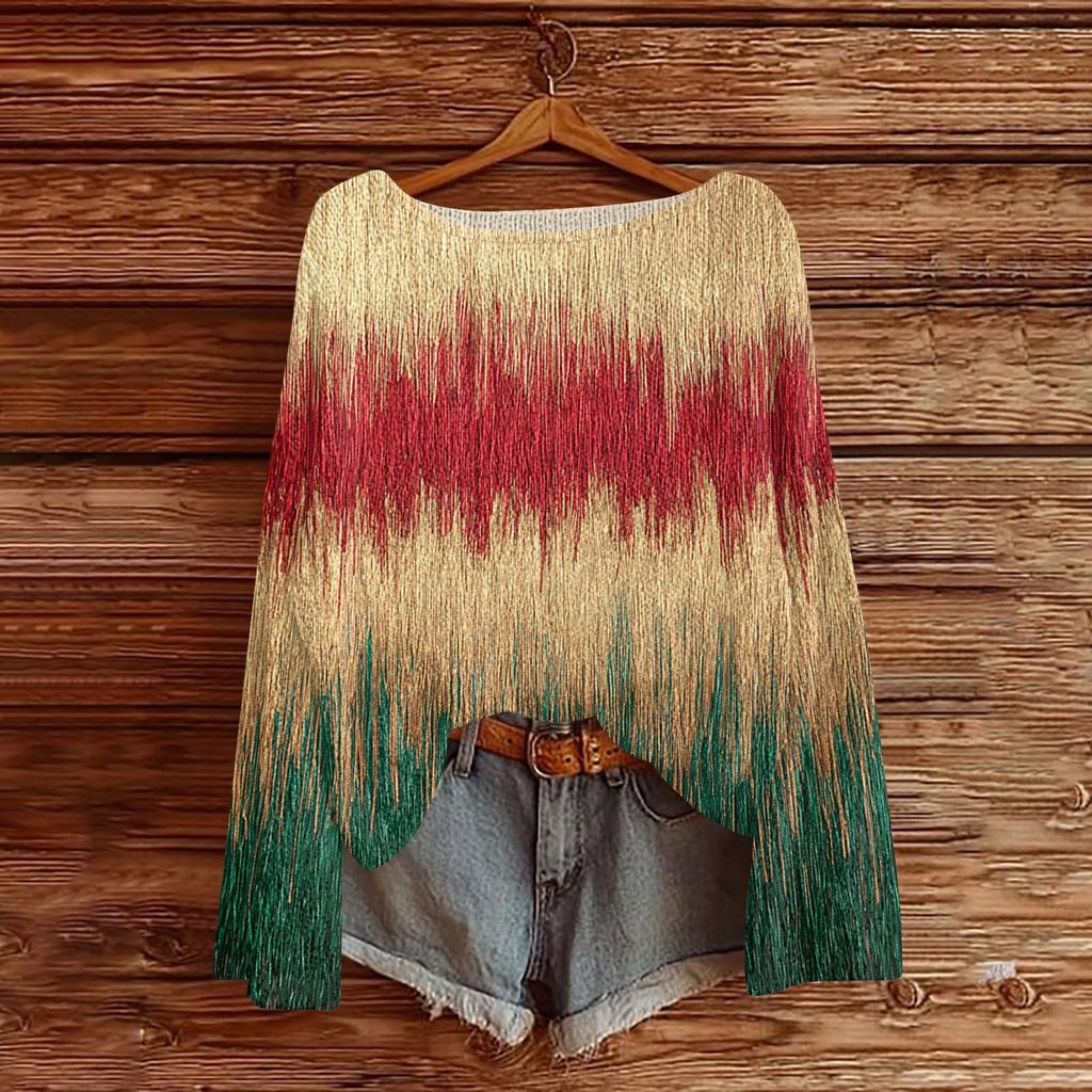 Women's Fashion Round Neck Long Sleeve Christmas Print Casual Pullover Sweater Top