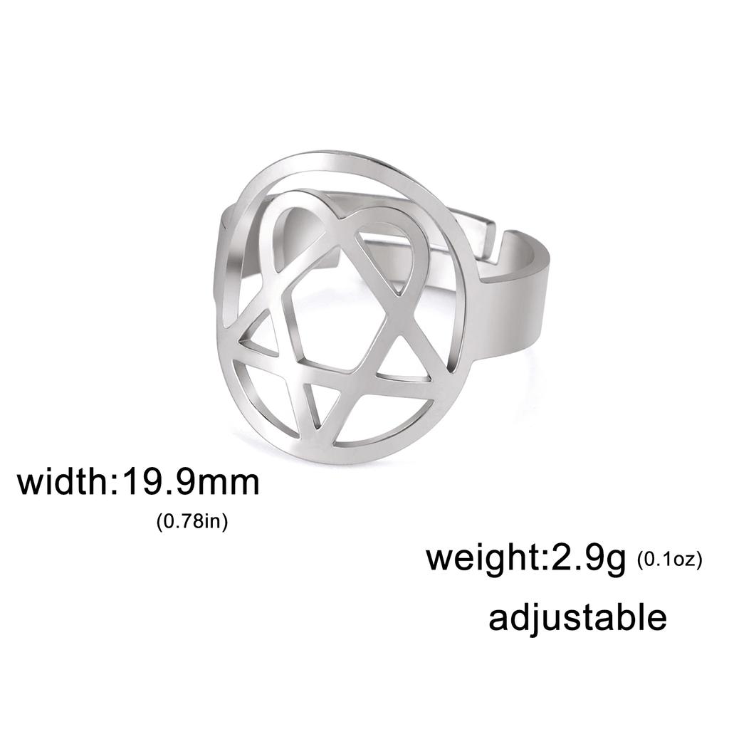 LIKGREAT Fashion Hexagram Heart Adjustable Ring Stainless Steel Star of David Pentagram Geometry Je Jewelry Gifts Wholesale