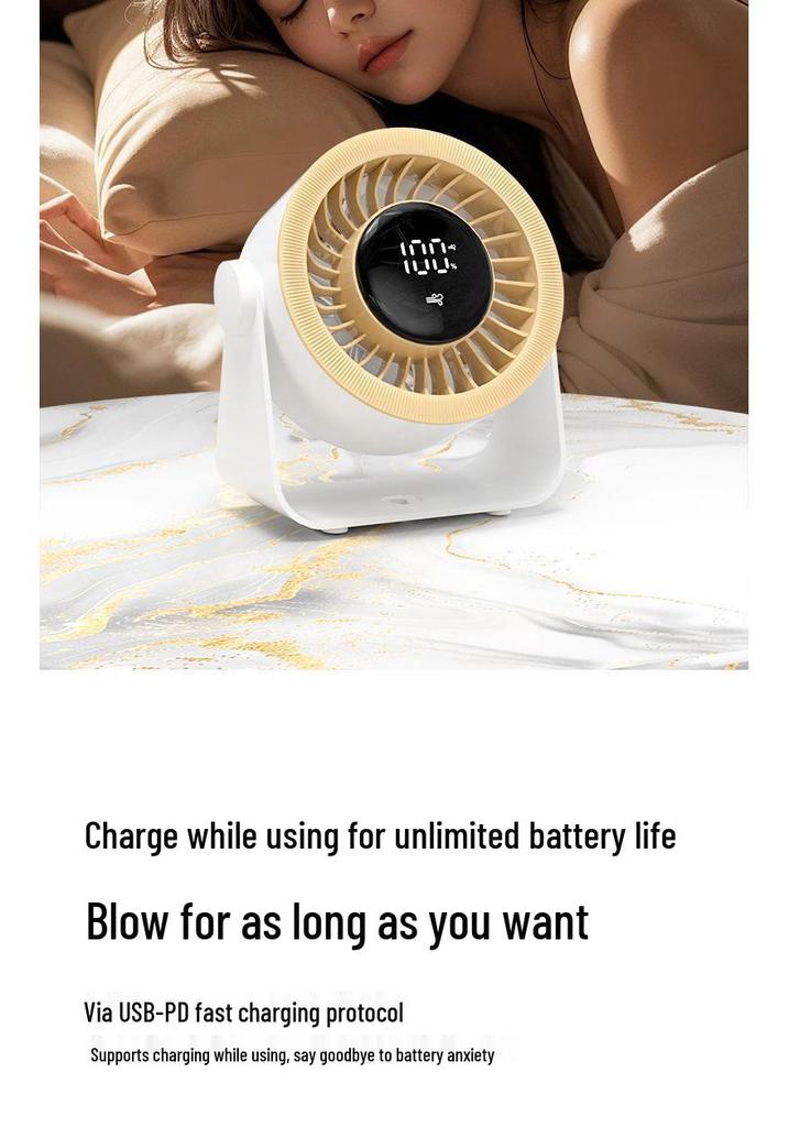 Compact USB Desktop Fan with Digital Display - Silent High-Speed for Office & Home