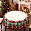 Christmas Table Decoration, Red And Green Flowers, Birds, Elk Tablecloth, Wavy Edge Round Table Square Table Universal Home Holiday Decoration